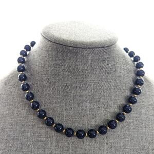 Vintage Monet Navy Blue Gold Classic Beaded Retro 50s Style Classic Necklace